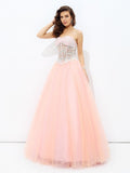 A-line/Princess Sweetheart Lace Sleeveless Long Net Dresses TPP0003304