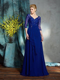 A-Line/Princess V-neck Sequin 3/4 Sleeves Long Chiffon Mother of the Bride Dresses TPP0007197