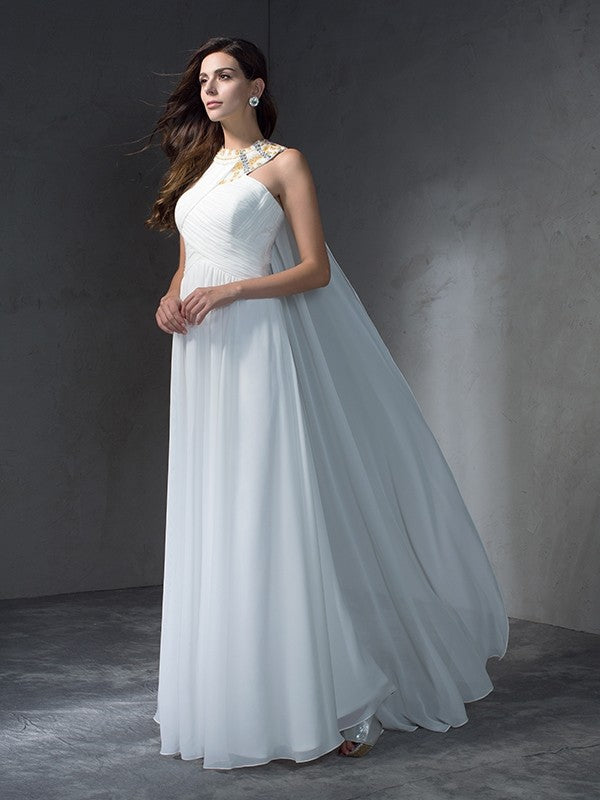 A-Line/Princess Jewel Beading Sleeveless Long Chiffon Dresses TPP0009144