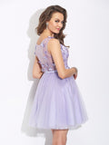 A-Line/Princess Bateau Applique Sleeveless Short Satin Dresses TPP0008964