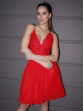 A-Line/Princess Chiffon Applique V-neck Sleeveless Short/Mini Homecoming Dresses TPP0004656
