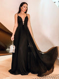 A-Line/Princess V-neck Ruffles Chiffon Sleeveless Floor-Length Dresses TPP0004428