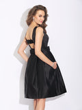 A-Line/Princess Bateau Bowknot Sleeveless Short Satin Dresses TPP0008373
