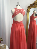 A-Line/Princess Chiffon Applique Scoop Floor-Length Sleeveless Dresses
