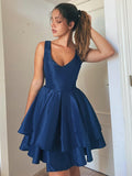 A-Line/Princess Straps Sleeveless Satin Layers Short/Mini Homecoming Dresses TPP0004493