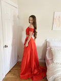 A-Line/Princess Satin Lace Off-the-Shoulder Sleeveless Sweep/Brush Train Two Piece Dresses TPP0004729