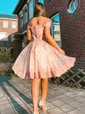 A-Line/Princess Tulle Applique Off-the-Shoulder Sleeveless Short/Mini Dresses TPP0009059