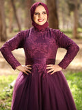 Ball Gown High Neck Tulle Applique Long Sleeves Sweep/Brush Train Muslim Dresses TPP0004669
