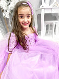 Ball Gown Tulle Lace Off-the-Shoulder 1/2 Sleeves Sweep/Brush Train Flower Girl Dresses TPP0007476