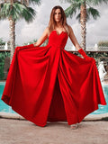 A-Line/Princess Satin Ruffles Sweetheart Sleeveless Floor-Length Dresses TPP0004638