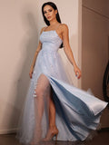 A-Line/Princess Lace Ruffles Spaghetti Straps Sleeveless Floor-Length Dresses TPP0004871