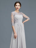 A-Line/Princess Scoop 3/4 Sleeves Chiffon Ruffles Floor-Length Mother of the Bride Dresses TPP0007068