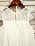 A-Line/Princess Chiffon Lace Scoop Sleeveless Tea-Length Flower Girl Dresses TPP0007518