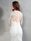 Sheath/Column Sheer Neck Lace Long Sleeves Long Net Wedding Dresses TPP0006518