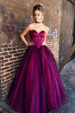 Stylish Sweetheart Strapless Purple Tulle Long A-Line Plus Size Prom Dresses