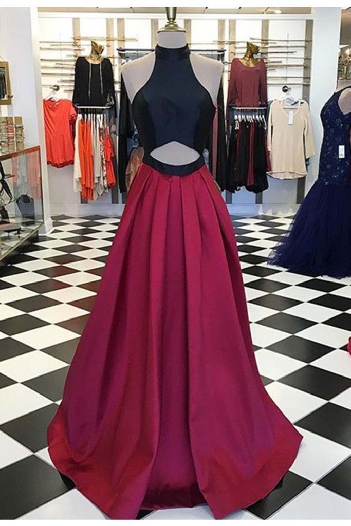 Red chiffon A-line long evening dresses simple formal dress for