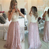 Pink Prom Gowns Lace Evening Dresses Beading Long Beautiful Pink Formal Dress