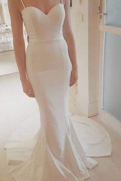 Sexy Spaghetti Straps White Mermaid Custom Made Prom Party Dress