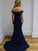 Gorgeous Navy Blue Mermaid Off the Shoulder With Appliques Prom Dresses