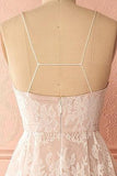A-Line Ivory V-Neck Lace Spaghetti Straps High Low Open Back Homecoming Dresses