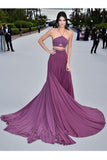 Spaghetti Straps Purple Gorgeous A-Line Chiffon Long Open Back Prom Dresses