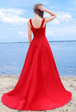 Sexy Elegant Red A-line Halter Satin Sweetheart Lace Up Simple Prom Dresses