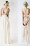 Sequin Sexy Chiffon Long Backless V-Neck Backless Sleeveless A-Line Bridesmaid Dresses