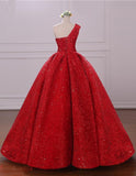 Ball Gown One Shoulder Sequins Red Sweetheart Prom Dresses Quinceanera Dresses