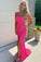 Sparkly Mermaid Sequined Hot Pink Evening Gown Sleeveless Long Prom Dresses with Slit