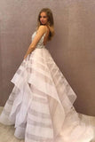 Chic A-Line Scoop Tulle Sparkly Beading Ball Gown Asymmetrical Backless Prom Dresses PW302
