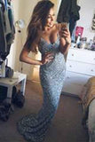 Stunning Mermaid Spaghetti Straps Beading V-Neck Appliques Long Prom Dresses
