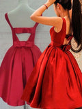 Red A-Line Sleeveless Scoop Sash Satin Mini Homecoming Dresses