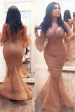 Mermaid 3/4 Sleeves Off the Shoulder Beads Brown Lace up Plus Size Prom Dresses
