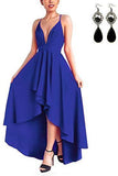 Sexy V Neck Asymmetrical Blue High Low Criss Cross Prom Dresses, Evening Dresses uk PW338