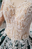 Green Long Sleeves Ball Gown Lace Prom Dress with Appliques Long Quinceanera Dress
