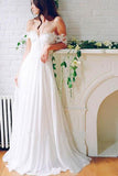 A Line Chiffon Sweetheart Lace Off the Shoulder Beach Wedding Dresses with Pleats