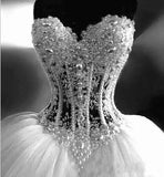 Ball Gown Lace Pearl Beads Unique Arabic Sweetheart White Tulle Princess Wedding Dress