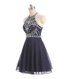 Dark Blue Beads Short Cute Halter Homecoming Dress with Sweet 16 Cocktail