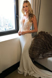 Long Princess Mermaid V-Neck Sleeveless Lace Sexy Ivory Wedding Dresses