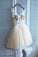 A line V Neck Seam Beads Appliques Tulle Lace up Pink Short Homecoming Dresses